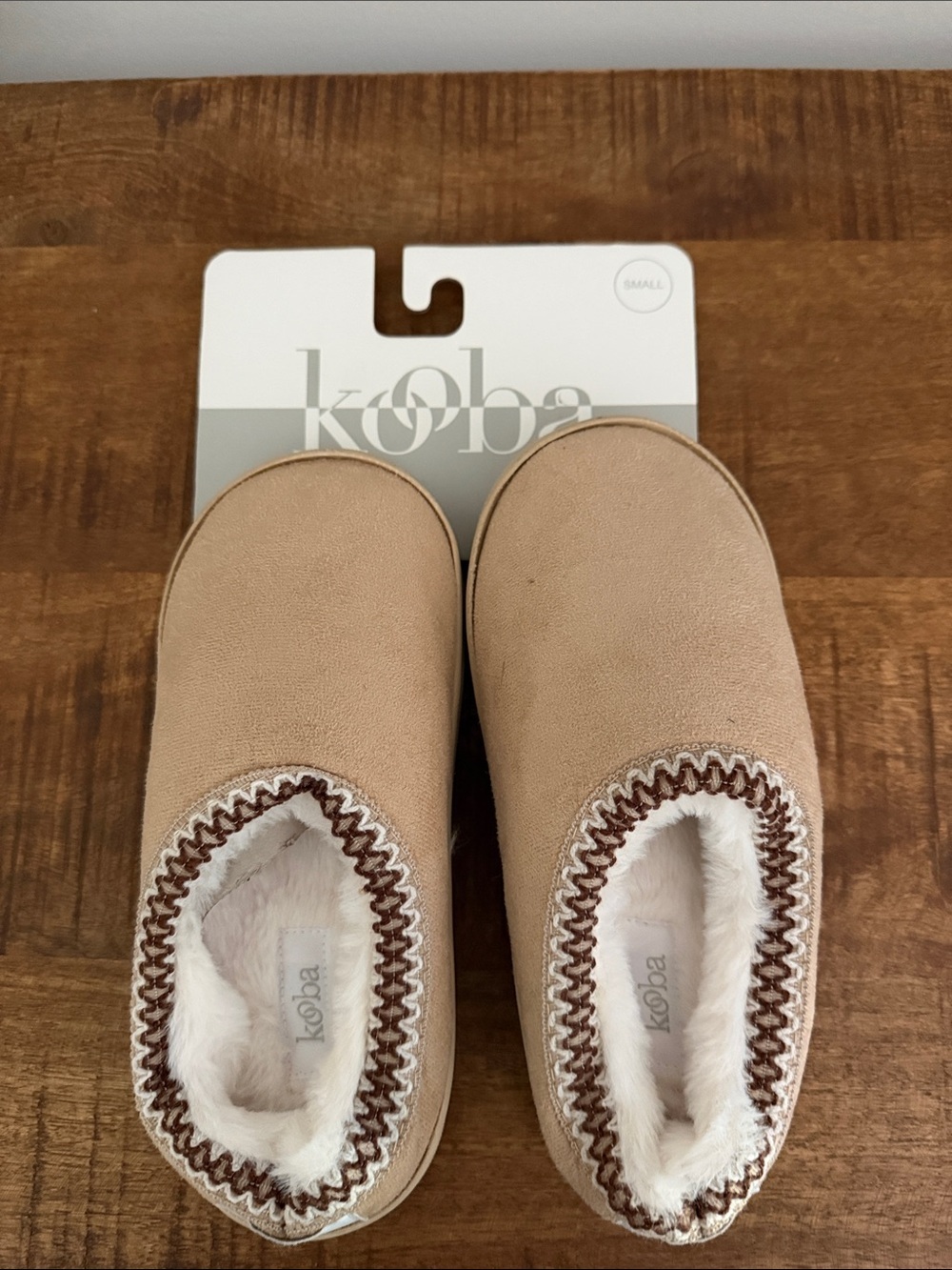 Kooba Beige Faux-Suede Slip-On Slippers with Cream Trim